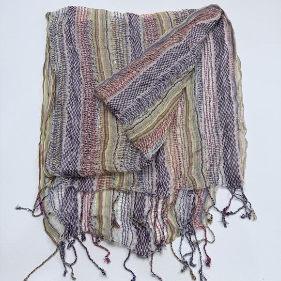 Loose Weave Scarf Wrap‎ Multicolor Fringe 100% Cotton Lightweight Boho 65" x 16" - Picture 2 of 5